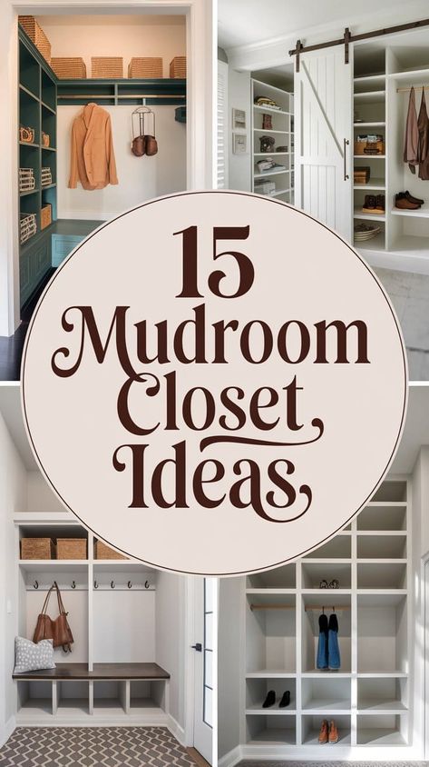 15 Mudroom Closet Ideas to Keep Your Space Stylish and Organized Mini Mudroom Entryway Closet, Mudroom Boot Storage Ideas, Mud Room Inspiration, Mudroom Design Layout, Mudroom With Closet, Closet Into Mudroom Entry Ways, Front Closet Makeover, Closet Mudroom Entryway, Mudroom Closet Ideas