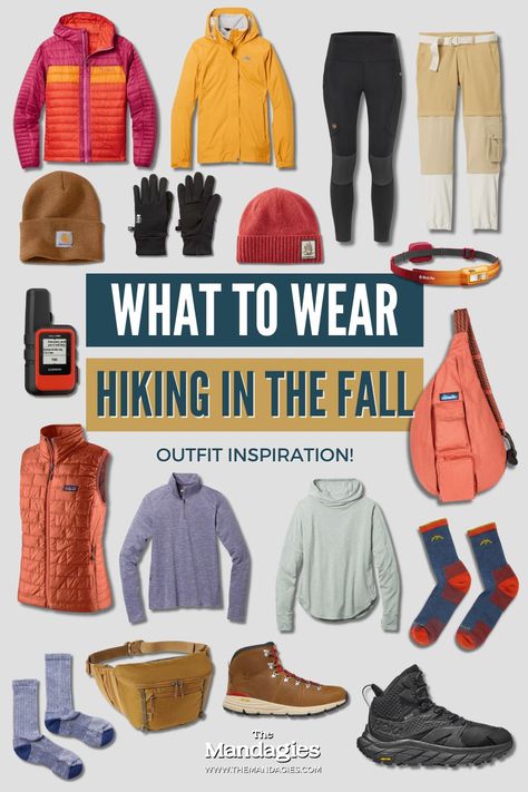 Looking for fall hiking outfit inspiration? We're sharing EXACTLY what to wear hiking in the fall, to look cute AND stylish on the trail! Canada Hiking Outfit, Weekend In The Mountains Outfit Fall, Cotopaxi Outfit, Backpacking Outfits Women, Mountain Outfit Fall, Day Hike Outfit, Patagonia Trip, Hiking In The Fall, Hiking Wardrobe