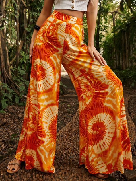 LUUKSE Spiral Tie Dye Wide Leg Pants Tie Dye Pants Outfit, Thanksgiving Play, 70s Casual, Tye And Dye, Orange Tie Dye, Outfits 70s, Tie Dye Hippie, Tie Dye Pants, Boho Tie Dye