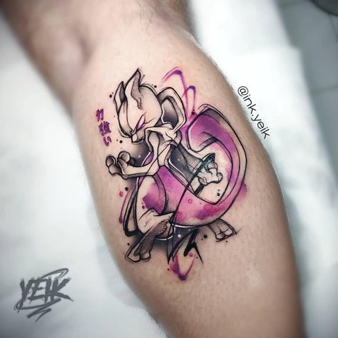 Mewtwo Tattoo, Pokemon Tattoo Design, Pokemon Tattoos, Pokemon World, Pikachu Tattoo, Fan Tattoo, Pelo Anime, Dragon Ball Tattoo, Single Needle Tattoo