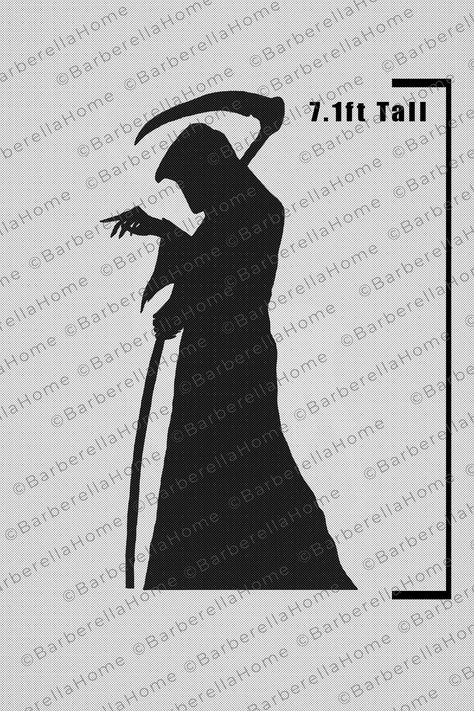 This listing is for a 45-page DIGITAL FILE that you can print from home to make a large Grim Reaper wood silhouette cutout for your Halloween decor. Once completed, the Grim Reaper will stand 7.1ft tall by 3.9ft wide This PDF includes 45 pages: 2 instructional pages, 1 overall quick view page to help you layout the template, and 42 template pages. You will print the template pages, build the template as if it were a puzzle, trace it onto the plywood (not supplied), cut the Grim Reaper out of the Wood Silhouette, Silhouette Decor, Halloween Yard Art, Halloween Silhouette, Halloween Stencils, Halloween Props Diy, Halloween Wood Crafts, The Grim Reaper, Halloween Templates