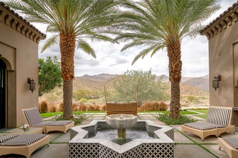 Moroccan Fountain, Luxury Bedroom Suite, Courtyard Patio, Blue Mosaic Tile, Desert Decor, Modern Moroccan, Blue Mosaic, Lap Pool, Palm Desert