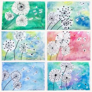 Art 2nd Grade, Grade 1 Art, Dandelion Puffs, Classe D'art, Spring Art Projects, 2nd Grade Art, 3rd Grade Art, Elementary Art Projects, Homeschool Art