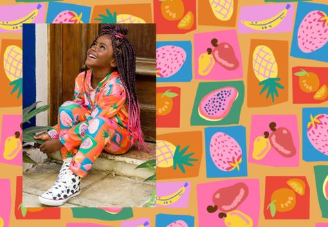 Print Design Kidswear | Estampa infantil Peticolé on Behance Kids Fabric Prints, Textile Design Pattern, Kidswear Trends, Gold Digital Paper, Fruits For Kids, Kids Fabric, Kids Trend, Freelance Graphic Design, Kids Branding