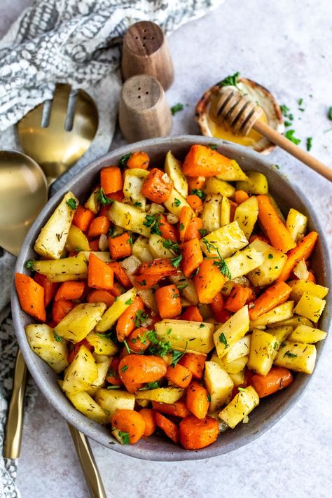 Print Garlic Honey Butter, Roasted Carrots Parsnips, Cajun Chicken Salad, Carrots And Parsnips, Roasted Carrots And Parsnips, Sailor Bailey, Honey Carrots, Sticky Sauce, Garlic Honey