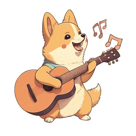 Dog Playing Guitar, Anime Dog, Guitar Illustration, Dog Playing, Guitar Stickers, Animal Designs, Cool Products, Animal Stickers, Unique Animals