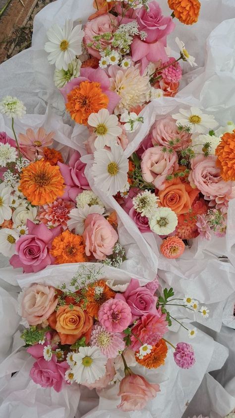 #flowers #natureaesthetic #vibes cred:@UrgirlAce Sunset Flower Arrangements, Pink And Orange Flowers, Wedding Bible, Bouquets Of Flowers, Boquette Flowers, Nothing But Flowers, Sunset Wedding, Flower Therapy, Beautiful Bouquet Of Flowers