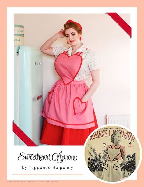 Sweetheart Apron, Apron Pattern Free, Illustrated Magazine, Vintage Aprons, Apron Pattern, Party Hostess, Half Apron, Aprons Patterns, Aprons Vintage