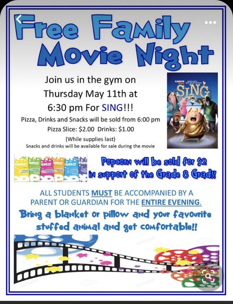 Night Event Outfit, Movie Night Fundraiser, Student Council Activities, Fundraiser Ideas School, Movie Night Flyer, Pta Board, Pto Board, Pta Membership, Pta Events