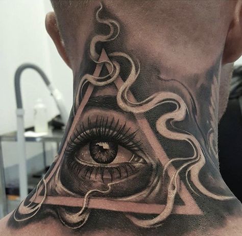 Back Of Neck Tattoo Men, Seeing Eye Tattoo, Throat Tattoos, Ojo Tattoo, Eye Tattoo Meaning, Egyptian Eye Tattoos, Full Neck Tattoos, Third Eye Tattoos, All Seeing Eye Tattoo