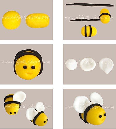 Bee Cakes, Clay Crafts For Kids, Fondant Animals, Fondant Tutorial, Tanah Liat, Bee Birthday, Clay Crafts Air Dry, Polymer Clay Jewelry Diy, Fondant Figures