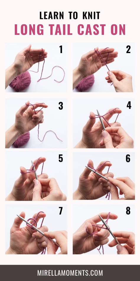 Learn how to do the most popular kniting cast on - the Long Tail cast on. The Long Tail cast on is a quick cast on method, that produces a neat and stretchy edge. It is used for many different knitting projects. #knittingcaston #longtailcaston #howtocaston #howtoknit #howtostartknitting Knit Diagram, Long Tail Cast On Knitting, Knitting Patterns Free Dog, Cast On Knitting, Knitting Hacks, Knitting Basics, Beginner Knitting Patterns, Knitting Blogs, Diagram Design