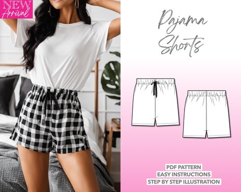 Sleep Shorts Pattern, Pajamas Shorts Pattern, Sewing Pattern Shorts, Pajama Sewing Pattern, Shorts Pattern Free, Shorts Sewing Pattern, Women Sewing, Shorts Sewing, Sewing Shorts