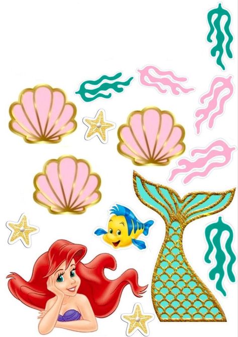 Gökkuşaği Pasta, Ariel Cake Toppers, Happy Birthday Hand Lettering, Little Mermaid Cake Topper, Barbie Doll Birthday Cake, Mermaid Happy Birthday, Ariel Cake, Diy Cake Topper Birthday, Birthday Card With Name