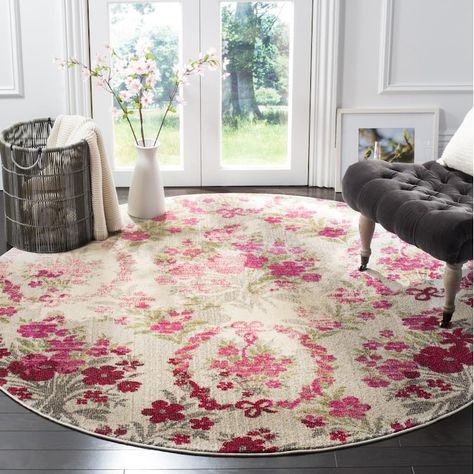 Safavieh Monaco Decatur 7 x 7 Ivory/Pink Round Indoor Floral/Botanical Vintage Area Rug in the Rugs department at Lowes.com Chevron Rug, Pink Area Rug, Ivory Area Rug, Antique Inspiration, Classic Rugs, Round Area Rugs, Buy Rugs, Vintage Area Rugs, Floral Rug