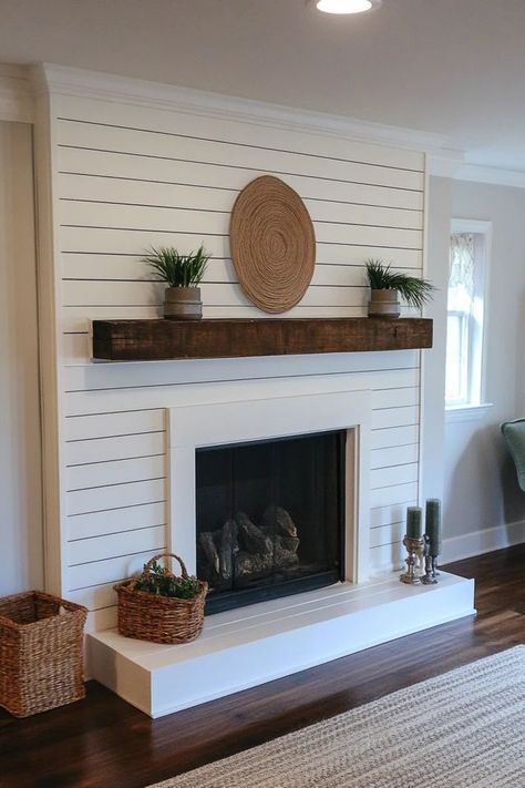 "Create a stunning focal point with a DIY Shiplap Fireplace! 🛠️🔥 Perfect for those who love blending rustic elegance with modern design. 🌟✨ #FireplaceMakeover #DIYDecor #ShiplapCrafts" Diy Shiplap Fireplace, Shiplap Fireplace, Living Room Renovation, Diy Shiplap, Fireplace Makeover, Furniture Makeover Diy, Rustic Elegance, Furniture Makeover, Blending