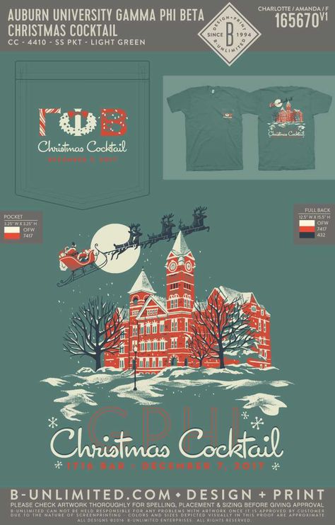 Christmas Cocktail Sorority shirt Gamma Phi Beta Auburn Samford Hall University Social Sorority Holiday Shirts, Holiday Sorority Shirt, Fraternity Christmas Shirts, Christmas Sorority Shirts, Sorority Christmas Shirts, Adpi Shirts, Xmas Plates, Alpha Omega Epsilon, Philanthropy Events