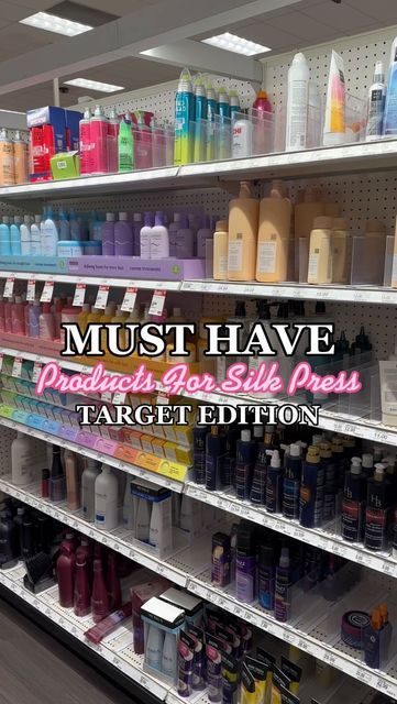 Daviana | Miami Based Creator on Instagram: "Some target must haves for a sleek look for us naturals during silk press season💅🏽 • #curlytostraight #straighthair #hairtutorial #reactionvideos #heatprotectant #naturalhair #hairinstagram #target #targetfinds #daletú" Got2b Spray On Natural Hair, Heat Protectant Spray Natural Hair, Best Products For Silk Press, Holding Spray For Natural Hair, Products For Silk Press Natural Hair, Silk Press Essentials, Best Products For Silk Press Natural Hair, Silk Press At Home Products, Best Silk Press Products