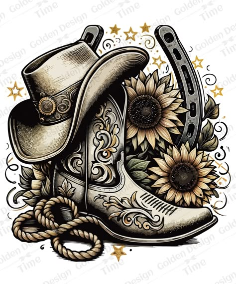 Western Art Drawings, Vintage Cowgirl Art, Country Western Decor, Retro Cowboy, Hat Png, Pink Truck, Cowgirl Boot, Horse Tattoo, Sunflower Png