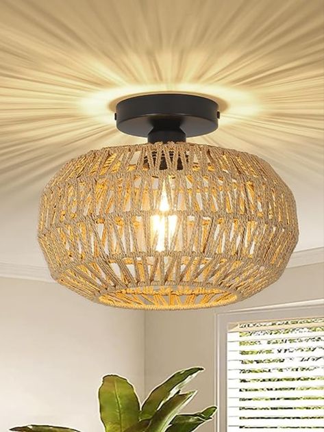 $39.99 Boho Ceiling, Boho Light Fixture, Light Fixtures Ceiling, Rattan Light, Rattan Light Fixture, Rattan Chandelier, Rustic Coastal, Hallway Lighting, Light Fixtures Flush Mount