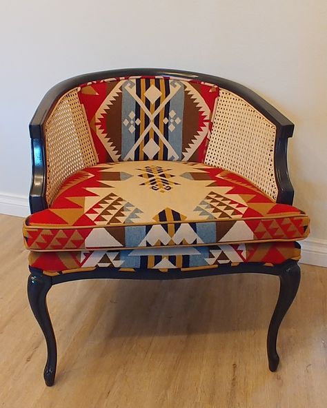 Cane Barrel Chair, Hide Furniture, Southwestern Chairs, Pendleton Wool Blanket, Pendleton Woolen Mills, Chair Ottoman, Upholstered Chair, Barrel Chair, Wingback Chair