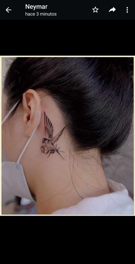 Tattoo Women Behind Ear, Behind The Ear Bird Tattoos, Behind Ear Bird Tattoo, By The Ear Tattoo, Tatto Behind Ear Girl, Behind The Ear Tattoo Women, Cover Up Tattoos Behind Ear, Behind The Ear Cover Up Tattoo Ideas, Small Behind The Ear Tattoo Ideas Women