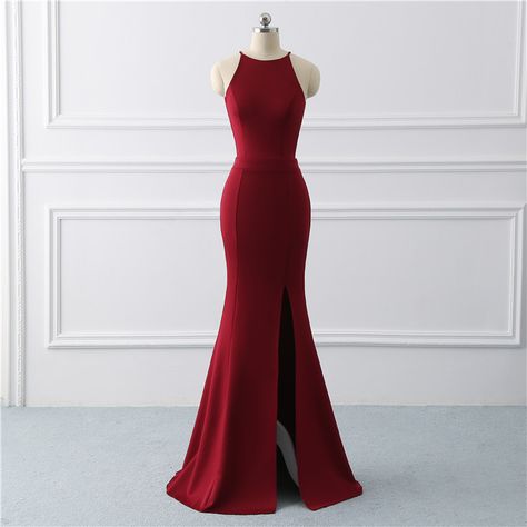 Open Back Evening Gown, Burgundy Prom, Evening Wear Dresses, Formal Evening Wear, Dinner Dress Classy, Cheap Evening Dresses, Leg Split, Long Evening Dresses, Mermaid Prom Dress