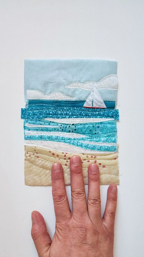 Seascape Quilts, Quilted Postcards, Coastal Quilts, Colchas Quilting, Landscape Quilting, Beach Quilt, Sea Quilt, Landscape Art Quilts, Landscape Quilt