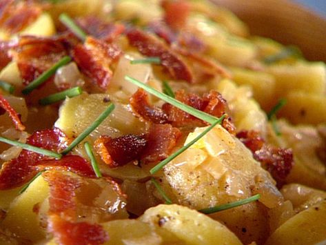 German Potato Salad Recipe | Mary Nolan | Food Network Cafe Salads, German Potato Salad Recipe, German Cooking, Potato Salads, Potato Salad With Egg, Bacon Potato Salad, German Potato, Satisfying Salads, German Potatoes