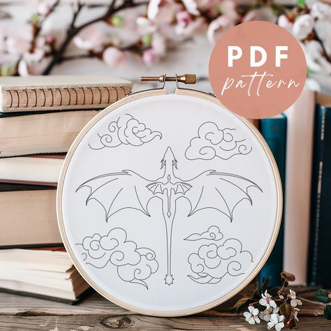 Biology Embroidery Patterns, Ballet Embroidery Designs, Fourth Wing Embroidery, Throne Of Glass Embroidery, Free Printable Embroidery Patterns, Disney Embroidery Patterns, Acotar Embroidery, Embroidery Patterns Templates, Dragon Embroidery Pattern