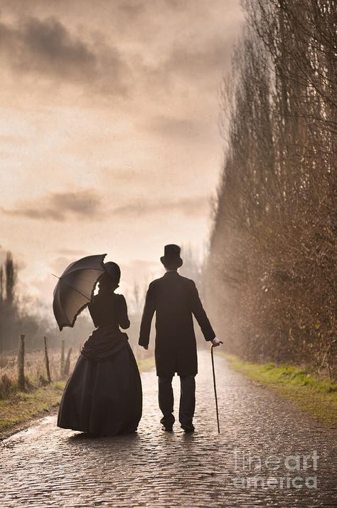 Victorian Photograph - Victorian Man And Woman Walking On A Cobbled Avenue by Lee Avison Jane Austen Book Club, Widows Walk, Victorian Men, Victorian Man, Victorian Couple, Rain And Thunder, Gothic Novel, Background Hd Wallpaper, Gothic Romance