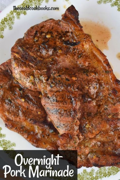 If you want to know how to make a pork marinade, look no farther. This Overnight Pork Marinade is great for pork steaks, pork chops or pork loin. The result is tender, moist and flavorful piece of pork. Marinated Pork Steaks, Marinaded Pork Chop, Grilled Pork Steak Marinade, Grilled Pork Steaks Recipes, Filipino Pork Chop Marinade, Pork Shoulder Marinade Recipes, Marinade For Pork Steaks, Pork Steak Marinade For Oven, Pork Steak Marinade Recipes