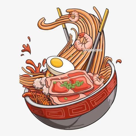 Noodle Illustration, Noodle Doodle, Japanese Restaurant, Food Illustrations, Cute Food, Food Design, Diy Scrapbook, Cute Tattoos, Art Journal