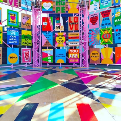 Morag Myerscough (Photo by Amy Fellows) Corita Kent, Experiential Art, Classroom Decor Themes, Stall Designs, Music Fest, Event Branding, Website Design Layout, Exhibition Booth, Google Lens