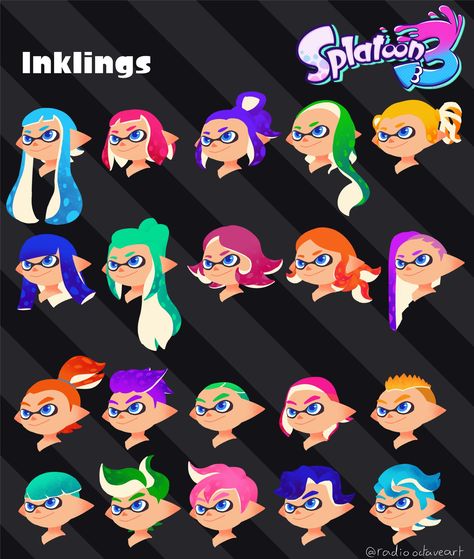 Splatoon 3 Character Design, Splatoon Hair Tutorial, Splatoon Hair Reference, Splatoon Eyes Reference, Splatoon Drawing Tutorial, Custom Splatoon Hairstyles, Splatoon Body Reference, Splatoon Art Style Tutorial, Inkling Reference