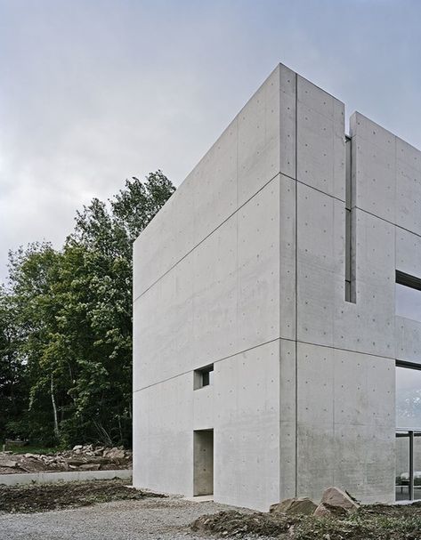 Concrete Building Architecture, Factory Building Design, Abstract Wall Painting, Architecture Elevation, Concrete Facade, Concrete Architecture, The Black Forest, Concrete Building, Exposed Concrete