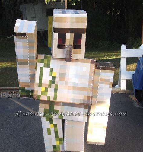 Cool DIY Cardboard Box Costumes: Minecraft Iron Golem and Herobrine Cardboard Box Costumes, Minecraft Iron Golem, Cardboard Box Costume, Minecraft Halloween Costume, Characters For Halloween, Minecraft Iron, Diamond Mining, Minecraft Costumes, Cardboard Play