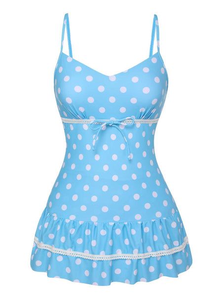 Cutecore Bathing Suit, Swimsuit Dress Swimwear, Swimdress Cute, Retro Stage, Polka Dot One Piece, Swimsuit Blue, Vintage Swimsuit, Standard Dress, Cute Bathing Suits