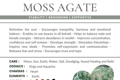 Stability and support. The earth we walk on provides a solid foundation, moss agate is our ground, soil, grass… it all just comes together with this one! Https://www.etsy.com/shop/TheTravelersJewels …………. #Zodiac #magic #energy #vibes #crystals #bracelets #ttj #tarot #chakras #crystalshop #gems #crystaljewelry #love #healing #minerals #witchesofinstagram #witches #quartz #nature #spiritual #chakra #etsy #astrology #reiki #personalize #mossagate #moss #grounded #support Moss Agate Meaning, Green Moss Agate Meaning, Moss Agate Magical Properties, Magical Properties Of Moss, Handmade Spiritual Moss Agate Necklace, Virgo And Aquarius, Agate Meaning, Improve Concentration, Sound Healing