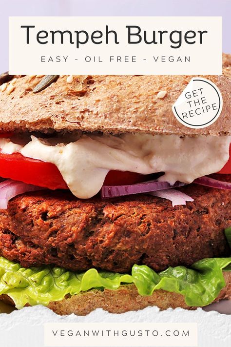 This vegan tempeh burger recipe makes the full-flavor, meaty veggie burgers you've been waiting for! Simmered tempeh crumbles, mushrooms, onions, spices, and vital wheat gluten team up for hearty burger patties that can be baked, air-fried, or pan-fried. Ready for amazing vegan burgers? Get the recipe for full instructions and pro tips. Tempeh Burger Recipe, High Protein Veggie Burger, Tempeh Crumbles, Tempeh Burger, Seitan Recipe, Veggie Burger Patties, Healthy Diners, Burgers Recipes, Vegan Seitan