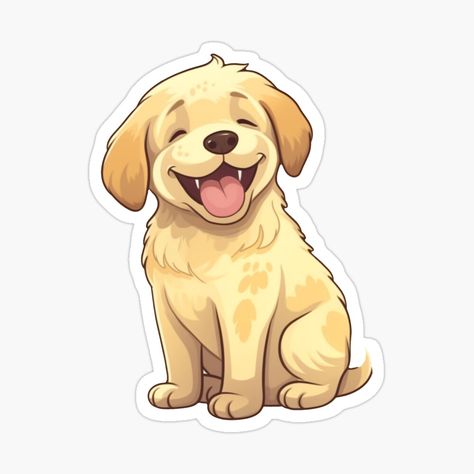 Golden Retriever Art Cute, Happy Dog Illustration, Happy Dog Drawing, Golden Retriever Drawing, Cute Golden Retriever, Cute Dog Drawing, Golden Retriever Art, Dog Business, Dog Clipart