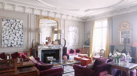 the sitting room of the fabulous Marie Daage French Style Apartment, Cozy French Country Living Room, French Living Room, French Style Living Room, French Style Decor, French Country Decorating Living Room, French Living Rooms, Minimalist Living Room Decor, French Living