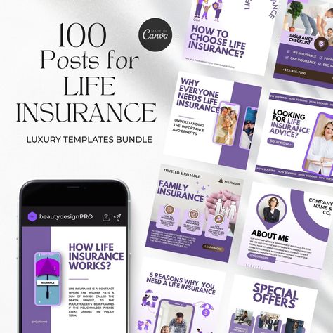 "Insurance Agent Marketing Templates, Life Insurance Instagram Templates, Insurance Broker  stories, Insurance Agency Instagram Posts Boost your Instagram presence and elevate your life insurance agent services with this professionally designed Instagram templates for life insurance agents. Created on Canva, this template for life insurance  is perfect for showcasing your expertise in life insurance. Simply customize the colors, fonts, and images to fit your branding. ❤️WHAT INCLUDED 50 Instagra Insurance Agent Marketing, Instagram Branding Template, Agency Instagram, Free Business Logo, Life Insurance Agent, Ig Feed Ideas, Elevate Your Life, Insurance Broker, Branding Template