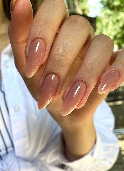 Fall Blush Nails, Nude November Nails, Nail Shades, Classy Biab Nails, Neutral Almond Nails Winter, Neutral Nude Nails, Autumn Bridal Nails, Oval Nails Neutral Colour, Pearl Blush Nails