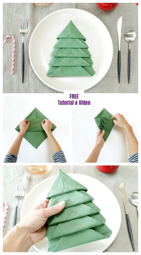 Christmas Tree Paper Napkins, Napkin Folded Like Christmas Tree, Folding Christmas Tree Napkins, Napkin Christmas Tree Folding, Christmas Tree Serviettes, Napkin Tree Fold, Christmas Tree Napkins Fold, Paper Serviette Folding Ideas Christmas, Fold Napkin Like Christmas Tree