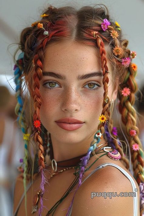 Reference People, Temporary Hair Color Spray, Coachella Hair, Festival Make Up, Hair Color Spray, Rave Hair, Hippie Hair, Back To School Hairstyles, Hairstyle Look