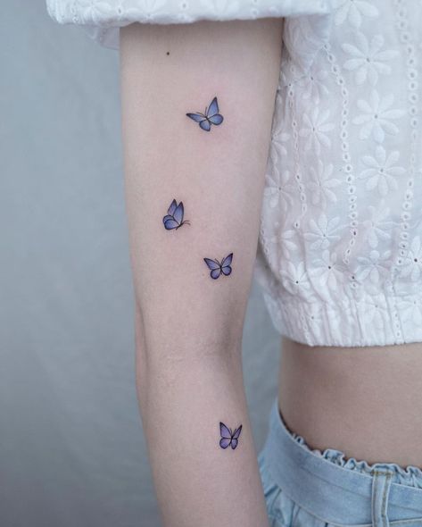 Small Butterfly Tattoo Designs, Purple Butterfly Tattoo, Butterfly Tattoos On Arm, Purple Tattoos, Small Butterfly Tattoo, Small Tattoo Ideas, Small Butterfly, Butterfly Tattoos, Tattoo Ideas Female