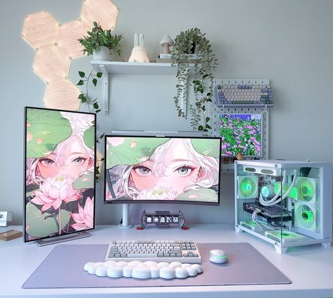 hi hello 🪷 it’s wednesday, only a few more days of august left. i’m always ready for the weekend.🤍 honestly, how is your week going? let’s talk in the comments✨ ———🌱————- desk setup | pc gamer | gaming setup | desk inspo | soft aesthetic | cozy gaming | #cozygamer #cozygamingsetup #cozysetup #gamingsetup #desksetup #pcsetup #setupinspiration #setuptour #gaming #pc #softaesthetic #whitesetup Gaming Setup Minimalist, Cosy Gaming Setup, Streaming Room, Desk Stuff, Manga Shelf, Setup Pc, Dream Setup, Pc Ideas, Gaming Ideas