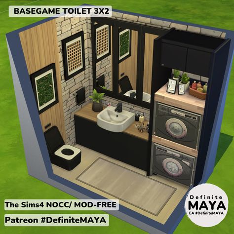 NOCC/ Mod-Free/ Washing machine is for decoration only!***Download from EA gallery #DefiniteMAYA *** Support me on Patreon *** Sims 4 Small Bathroom Ideas, Sims Small Bathroom, Sims 4 Small Bathroom, Sims Base Game Bathroom, The Sims 4 Bathroom, Sims Bathroom, Sims 4 Decor Ideas, Sims 4 Basegame Bathroom, American Bathroom