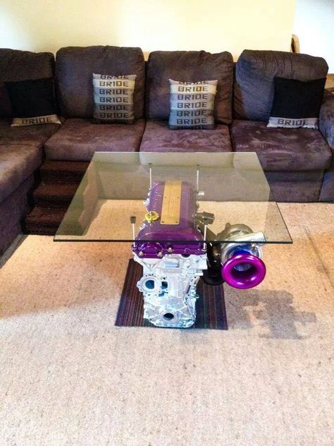 #sr20det #engine #turbo #coffee #table Engine Table, Photowall Ideas, Car Parts Decor, Garage Furniture, Garage Apartment Plans, Car Part Furniture, Car Furniture, Misfit Toys, Datsun 510